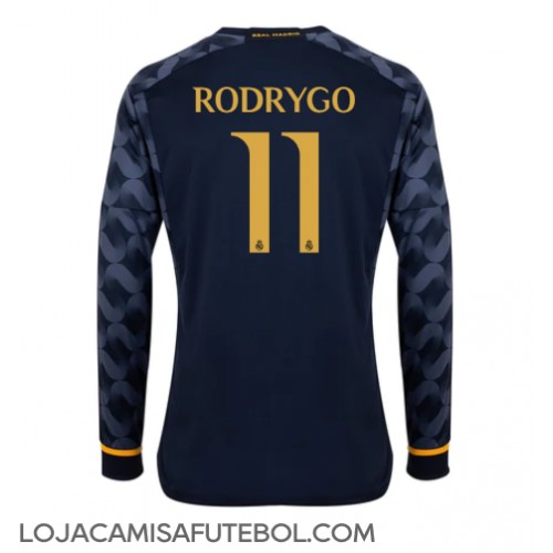 Camisa de Futebol Real Madrid Rodrygo Goes #11 Equipamento Secundário 2023-24 Manga Comprida